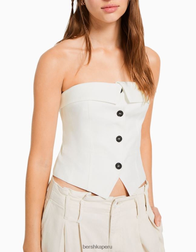 blanquecino Bershka mujer chaleco corsé de sastre con hombros descubiertos 806J6B683