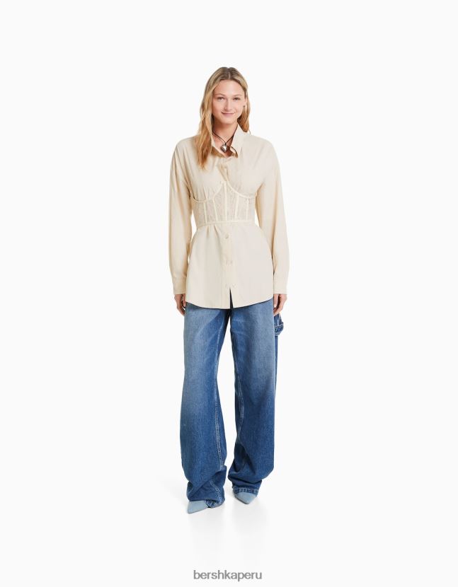 blanquecino Bershka mujer corsé de encaje 806J6B789