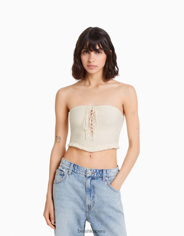 blanquecino Bershka mujer parte superior de ganchillo 806J6B752
