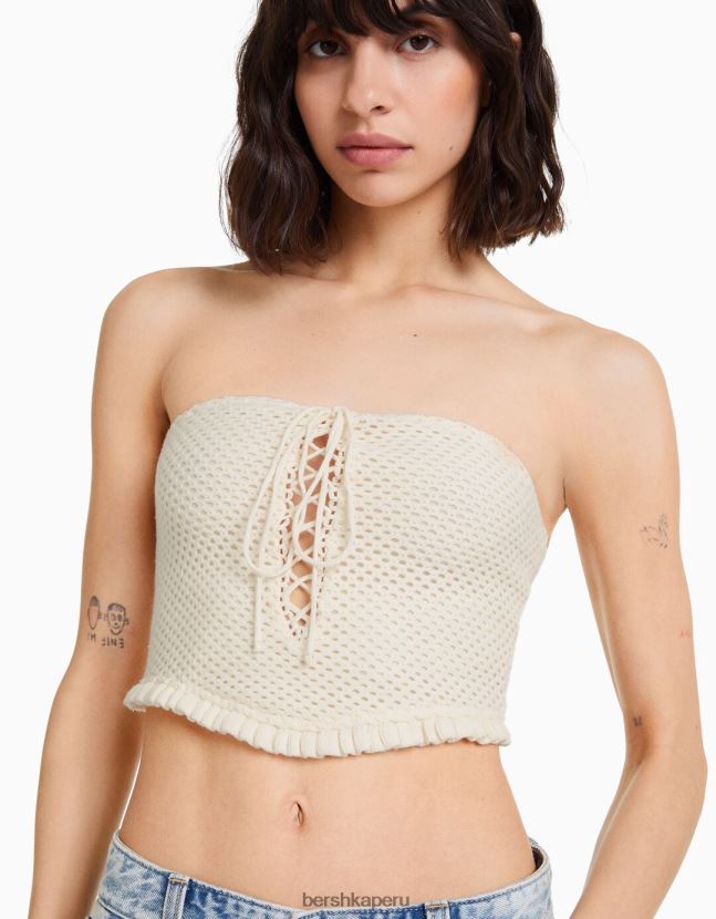 blanquecino Bershka mujer parte superior de ganchillo 806J6B752