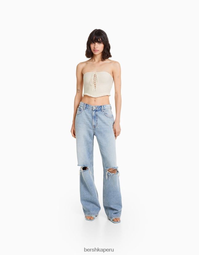 blanquecino Bershka mujer parte superior de ganchillo 806J6B752