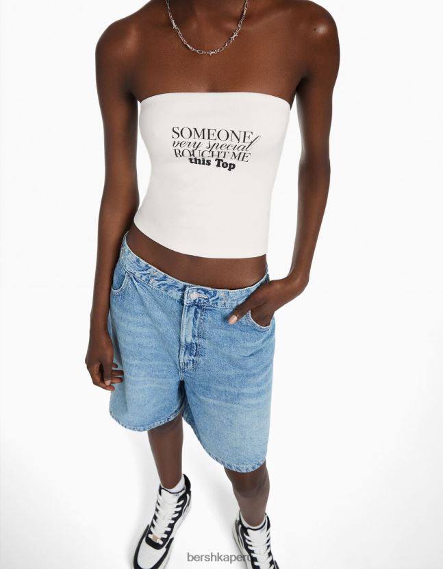 blanquecino Bershka mujer top bandeau estampado 806J6B886