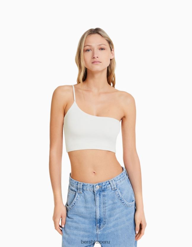 blanquecino Bershka mujer top corto asimétrico con tirantes 806J6B748