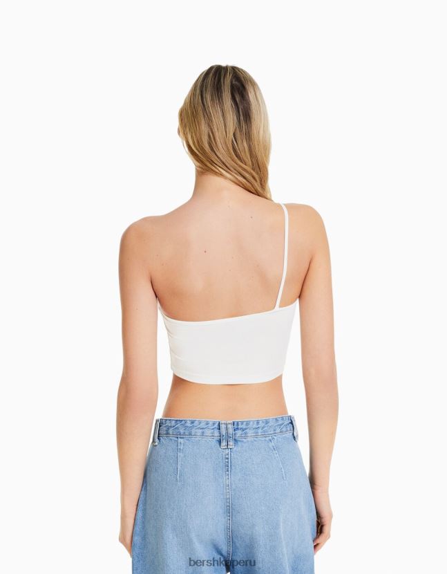 blanquecino Bershka mujer top corto asimétrico con tirantes 806J6B748