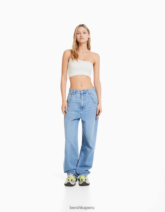 blanquecino Bershka mujer top corto asimétrico con tirantes 806J6B748