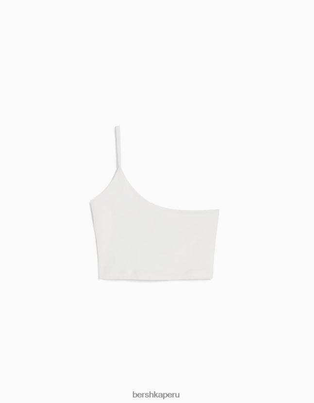 blanquecino Bershka mujer top corto asimétrico con tirantes 806J6B748