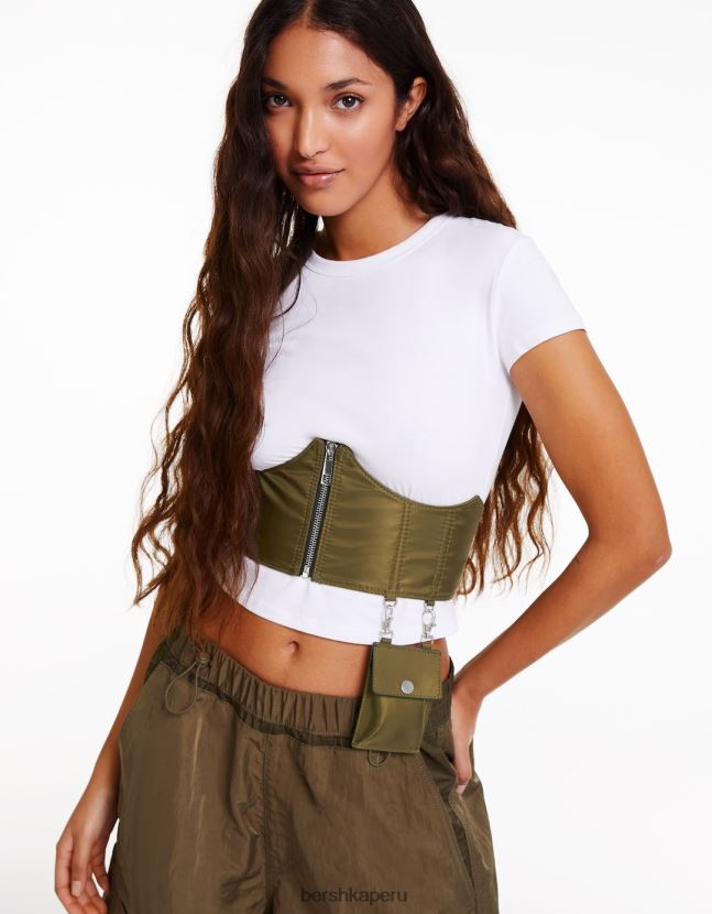 caqui Bershka mujer corsé de nailon con bolsillo 806J6B860