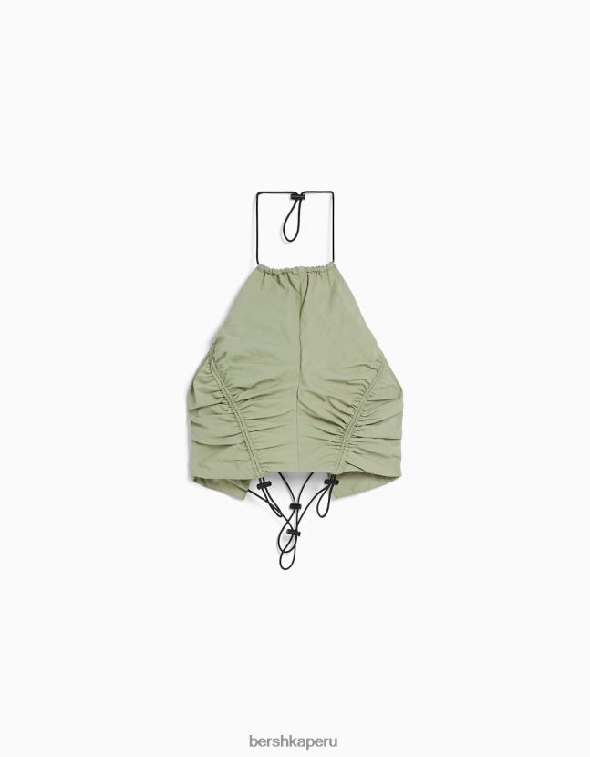 caqui Bershka mujer top corto de nailon con cuello halter y topes 806J6B794