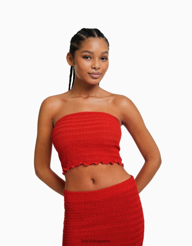 coral Bershka mujer top bandeau rústico 806J6B856