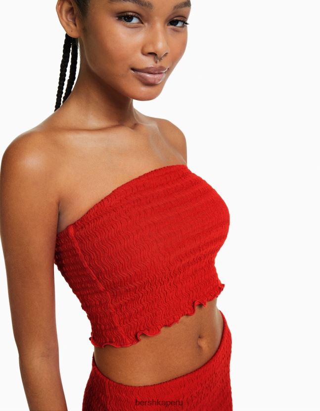 coral Bershka mujer top bandeau rústico 806J6B856