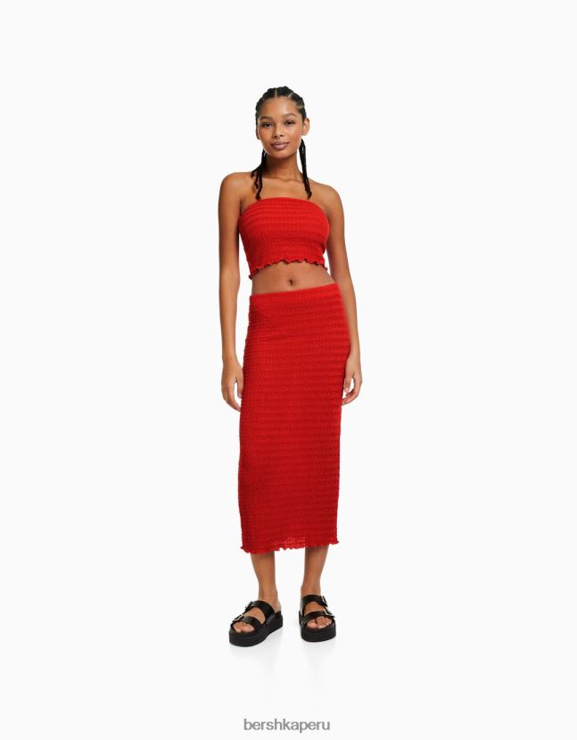 coral Bershka mujer top bandeau rústico 806J6B857