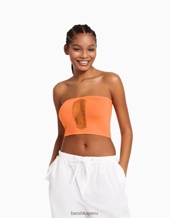 coral Bershka mujer top bandeau sin costuras 806J6B826