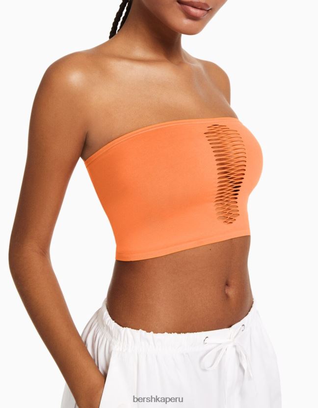 coral Bershka mujer top bandeau sin costuras 806J6B826