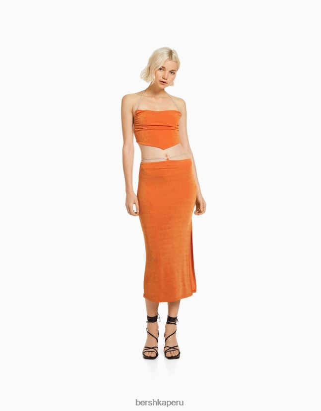 coral Bershka mujer top fular con lazo y pedrería 806J6B823