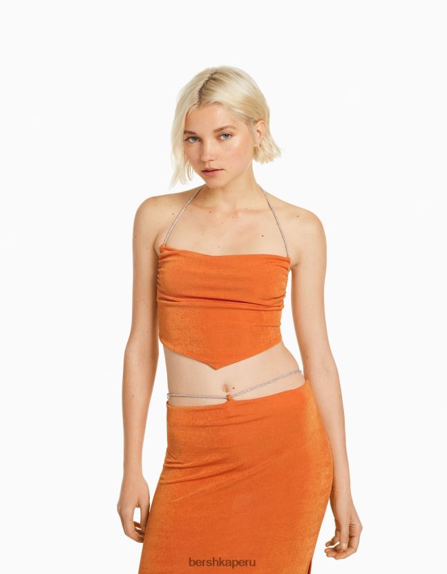 coral Bershka mujer top fular con lazo y pedrería 806J6B823