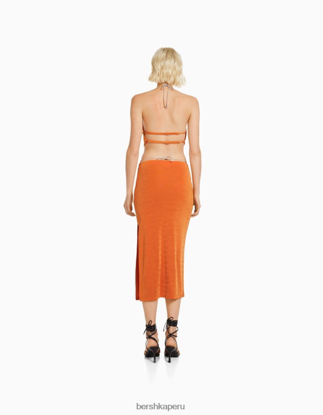 coral Bershka mujer top fular con lazo y pedrería 806J6B823