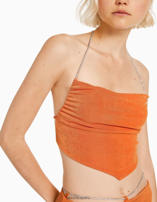 coral Bershka mujer top fular con lazo y pedrería 806J6B823