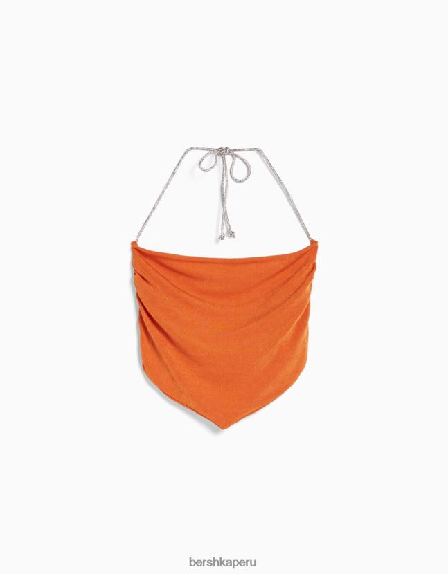 coral Bershka mujer top fular con lazo y pedrería 806J6B823