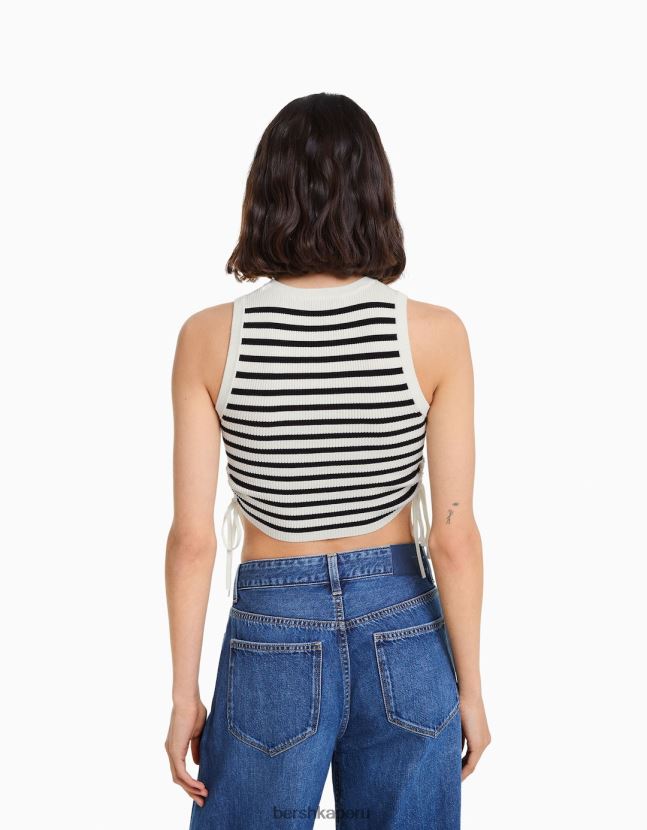 crema Bershka mujer camiseta sin mangas con lazos fruncidos 806J6B653