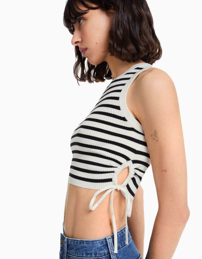 crema Bershka mujer camiseta sin mangas con lazos fruncidos 806J6B653