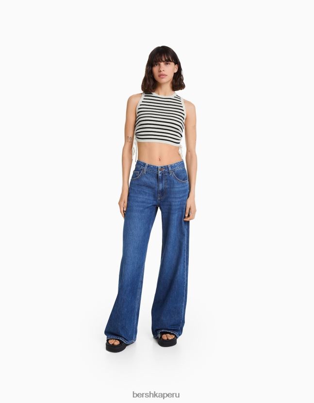 crema Bershka mujer camiseta sin mangas con lazos fruncidos 806J6B653
