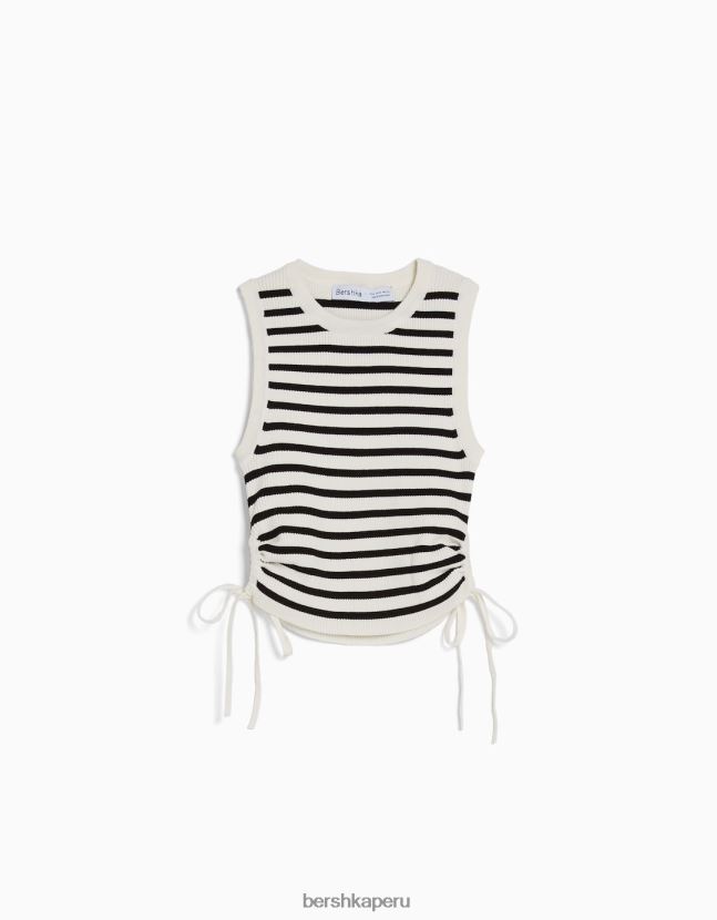 crema Bershka mujer camiseta sin mangas con lazos fruncidos 806J6B653