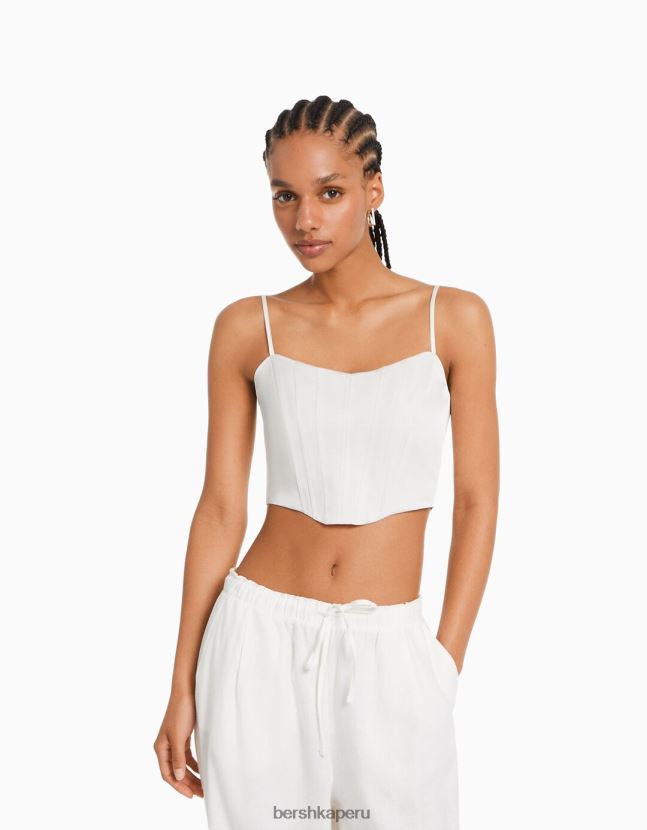 crema Bershka mujer corsé de satén con tiras 806J6B796