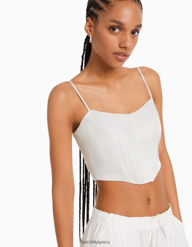 crema Bershka mujer corsé de satén con tiras 806J6B796