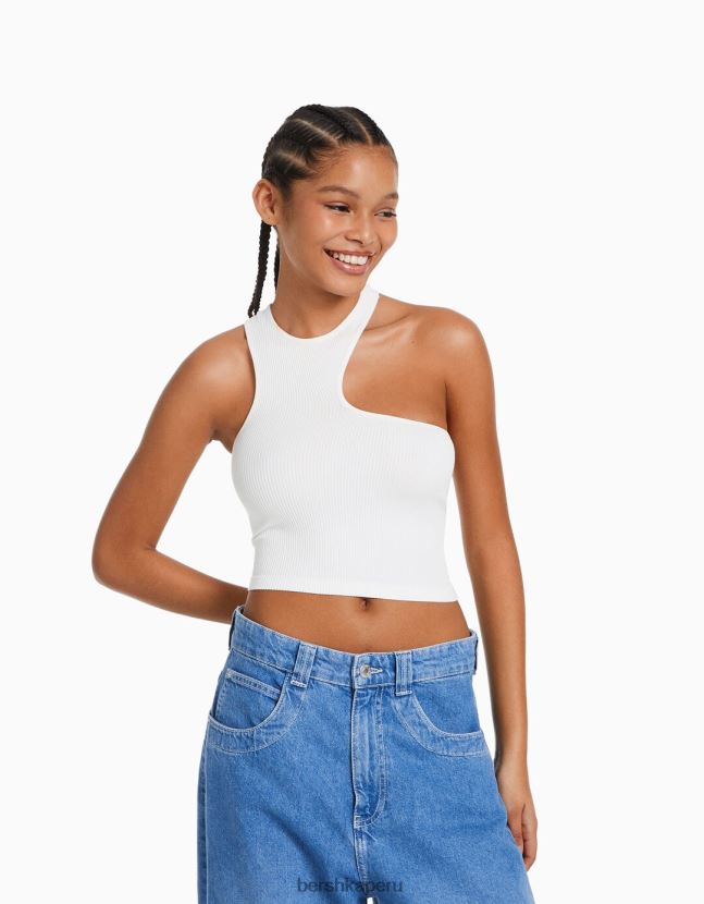 crema Bershka mujer top asimétrico sin mangas sin costuras 806J6B875