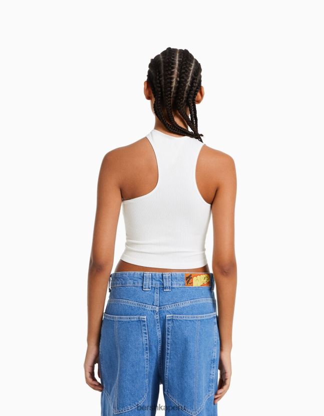 crema Bershka mujer top asimétrico sin mangas sin costuras 806J6B875