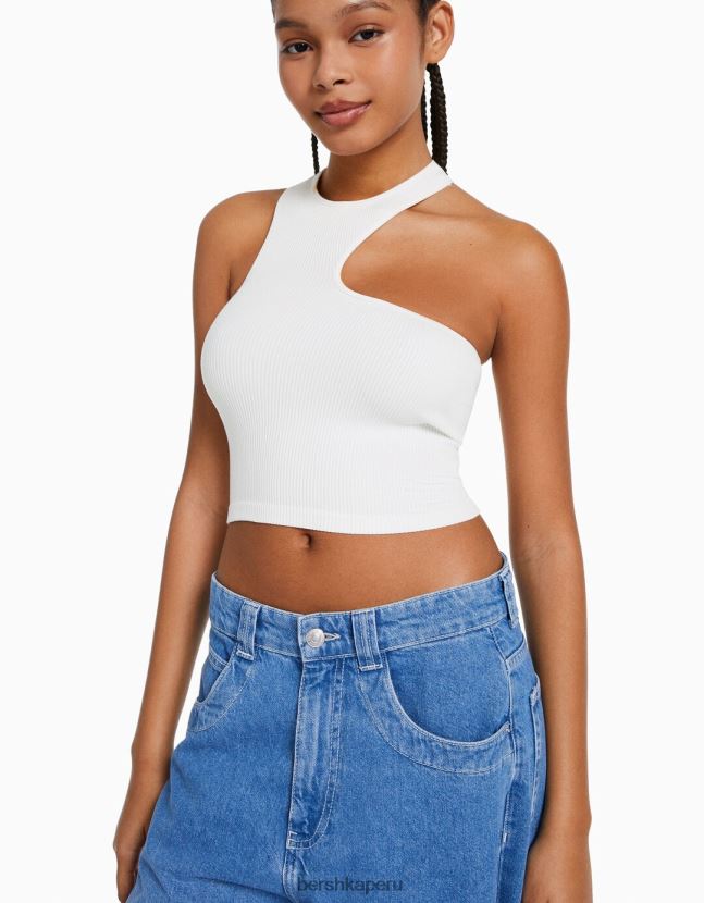 crema Bershka mujer top asimétrico sin mangas sin costuras 806J6B875