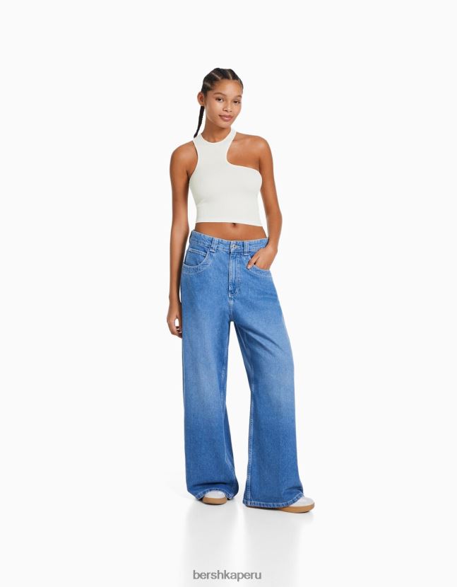 crema Bershka mujer top asimétrico sin mangas sin costuras 806J6B875