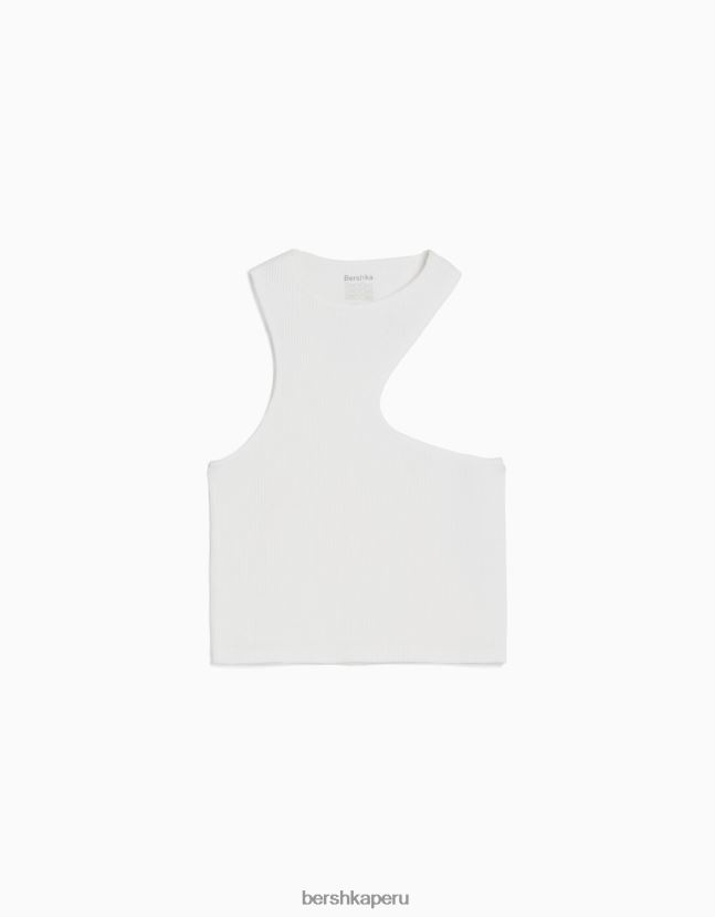 crema Bershka mujer top asimétrico sin mangas sin costuras 806J6B875