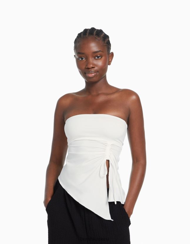 crema Bershka mujer top bandeau con detalle fruncido 806J6B704