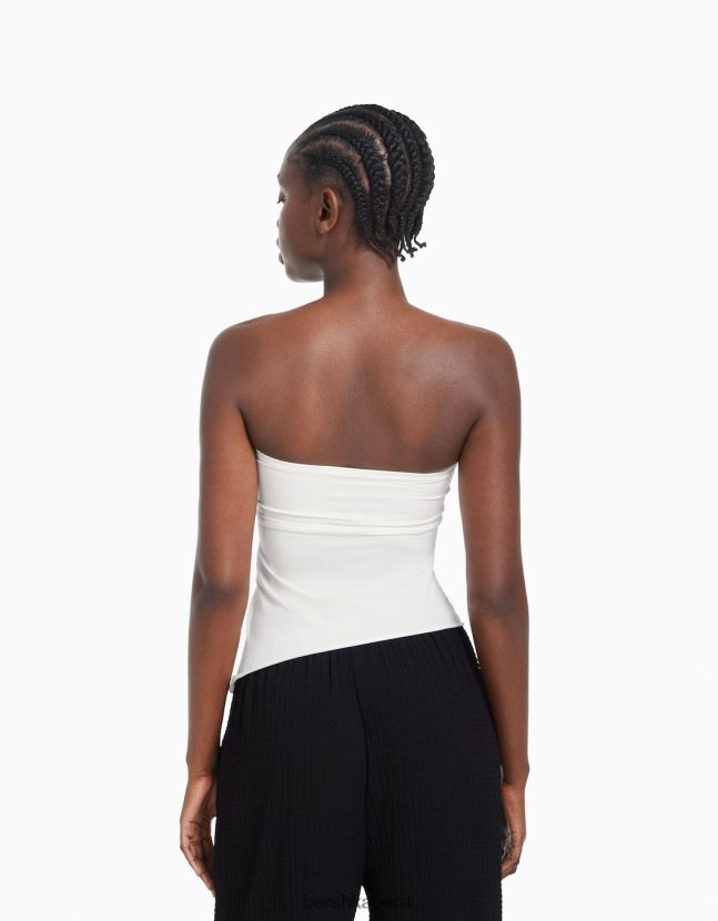 crema Bershka mujer top bandeau con detalle fruncido 806J6B704