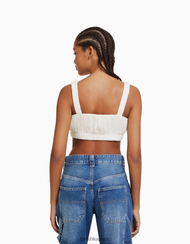 crema Bershka mujer top bralette de crepé con tiras 806J6B1919