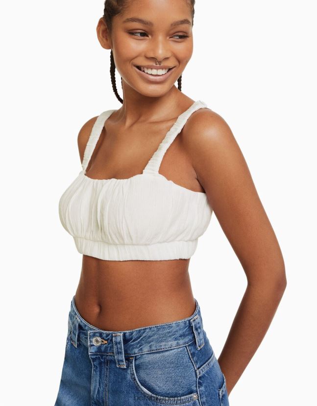 crema Bershka mujer top bralette de crepé con tiras 806J6B1919
