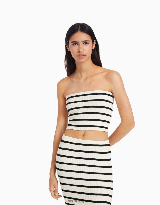 crema Bershka mujer top con escote palabra de honor a rayas 806J6B758