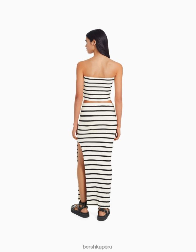 crema Bershka mujer top con escote palabra de honor a rayas 806J6B758