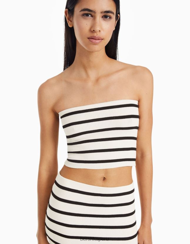 crema Bershka mujer top con escote palabra de honor a rayas 806J6B758