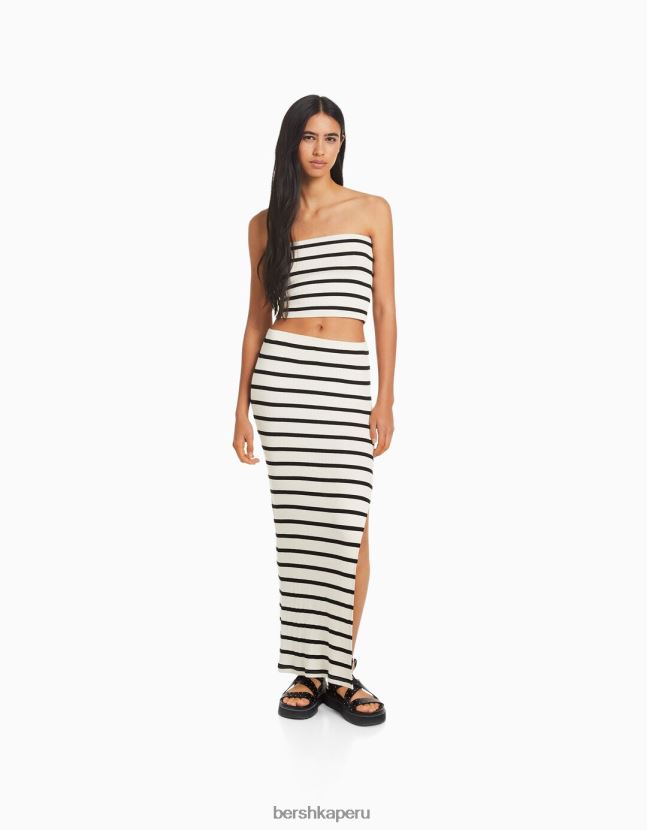 crema Bershka mujer top con escote palabra de honor a rayas 806J6B758