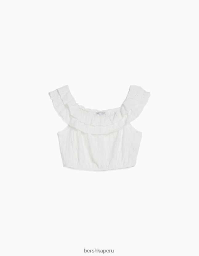 crema Bershka mujer top con hombros descubiertos y bordado suizo 806J6B854