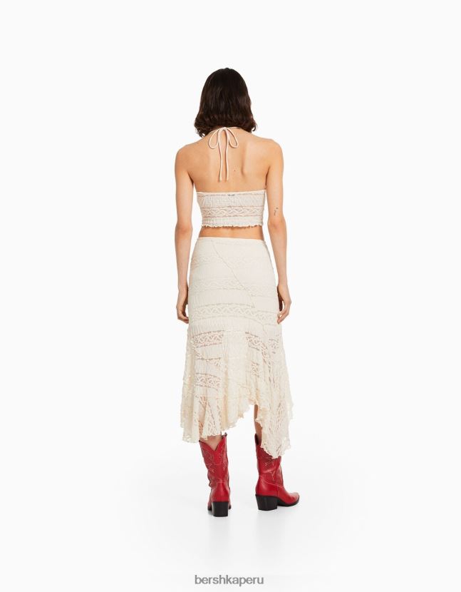 crema Bershka mujer top con ribete de encaje y tirantes 806J6B751