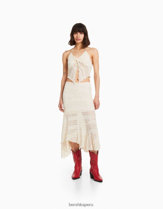 crema Bershka mujer top con ribete de encaje y tirantes 806J6B751
