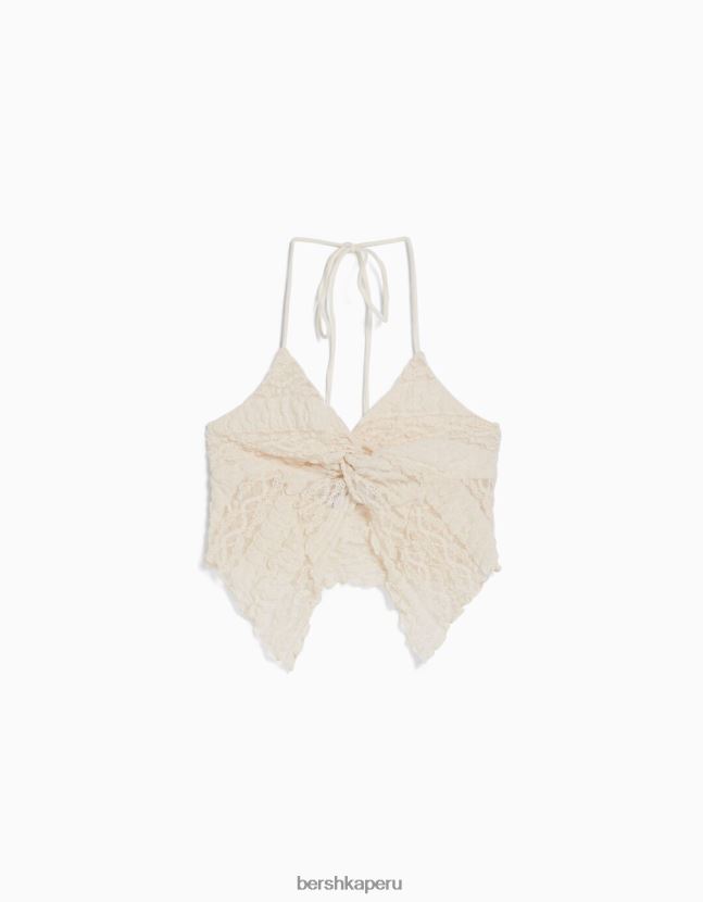 crema Bershka mujer top con ribete de encaje y tirantes 806J6B751