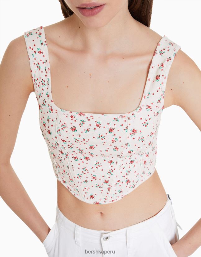 crema Bershka mujer top corsé corto de tiras de punto pointelle 806J6B893