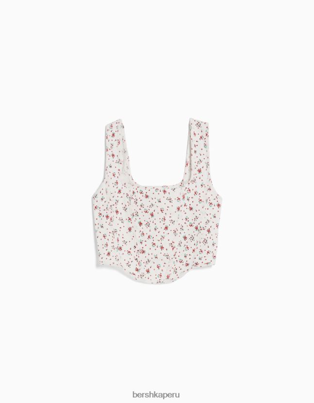 crema Bershka mujer top corsé corto de tiras de punto pointelle 806J6B893