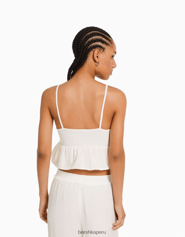 crema Bershka mujer top corto con peplum y tiras 806J6B791