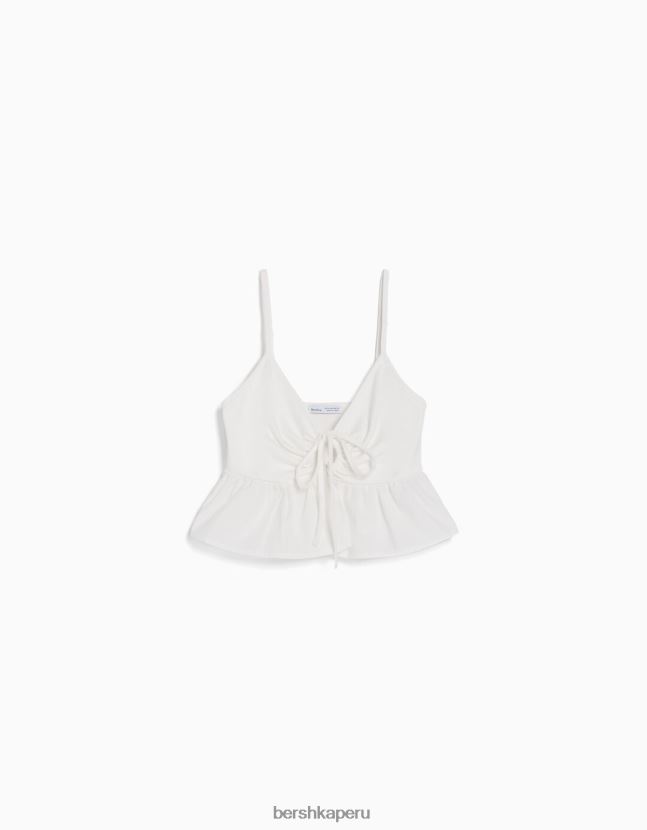crema Bershka mujer top corto con peplum y tiras 806J6B791