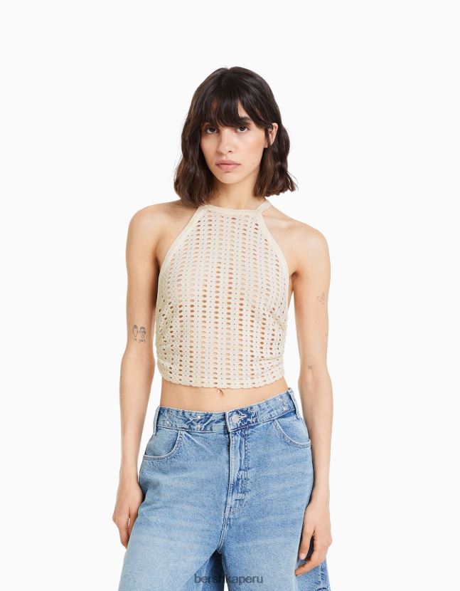 crema Bershka mujer top de corredor rústico 806J6B754